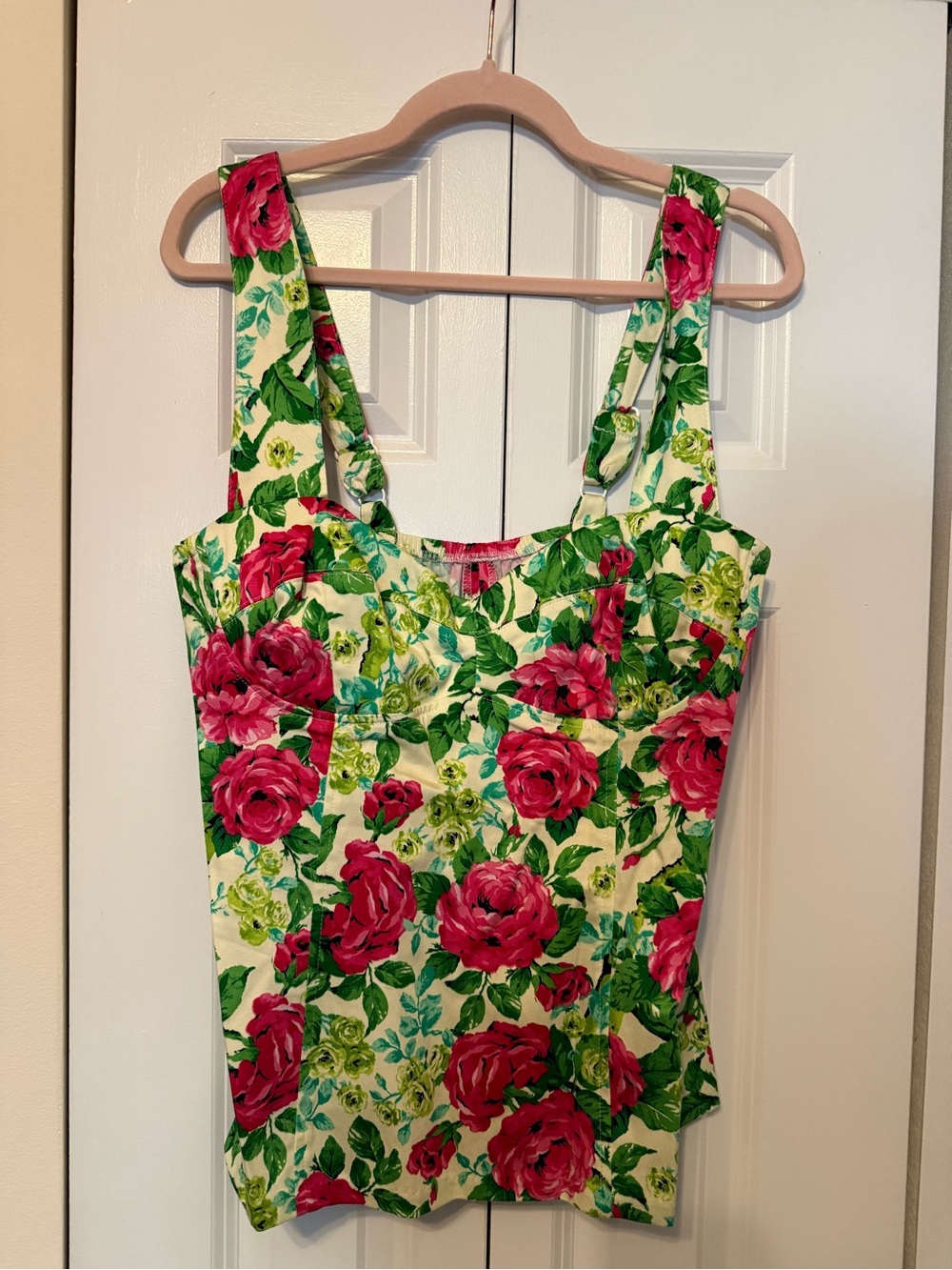 PinUp Girl Varla Floral Rose Print Tank Top - Pink & Green
